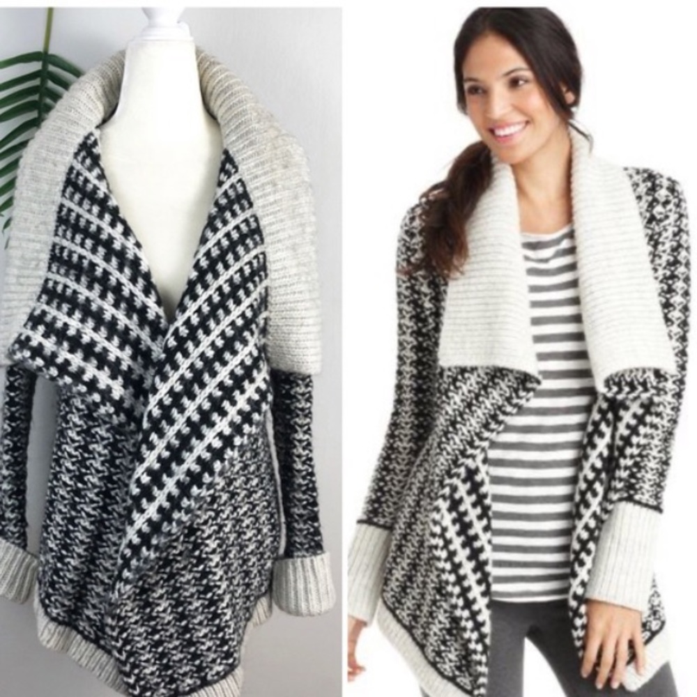 LOFT WOOL ALPACA BLEND HOUNDSTOOTH CARDIGAN SWEATER MEDIUM